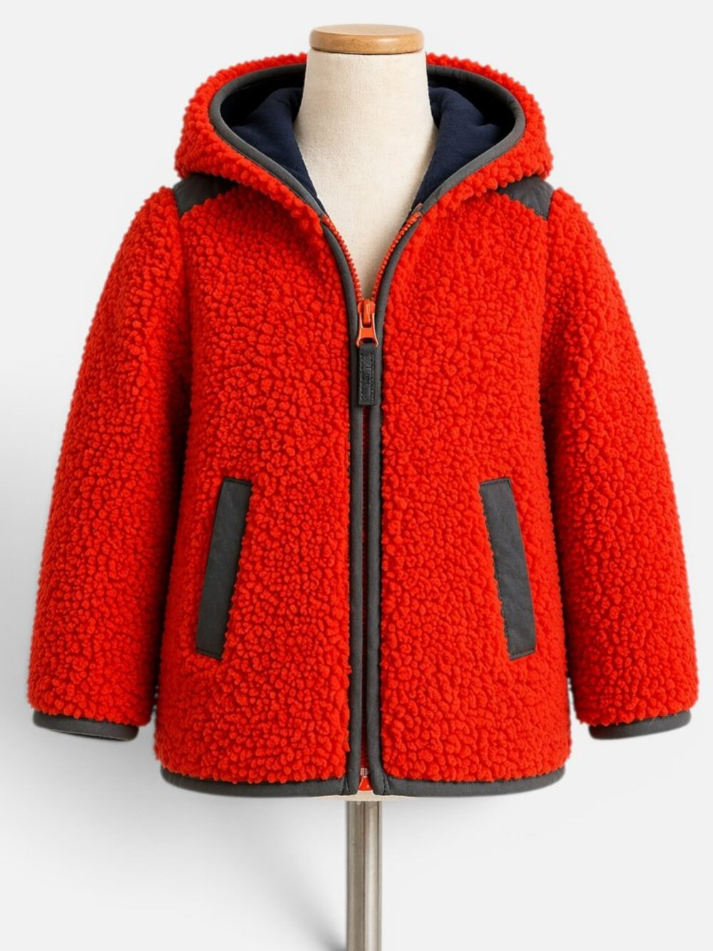 Hanna Andersson Sherpa Fleece Jacket Toddler 3T (90) Orange Hooded Cozy Zip Up